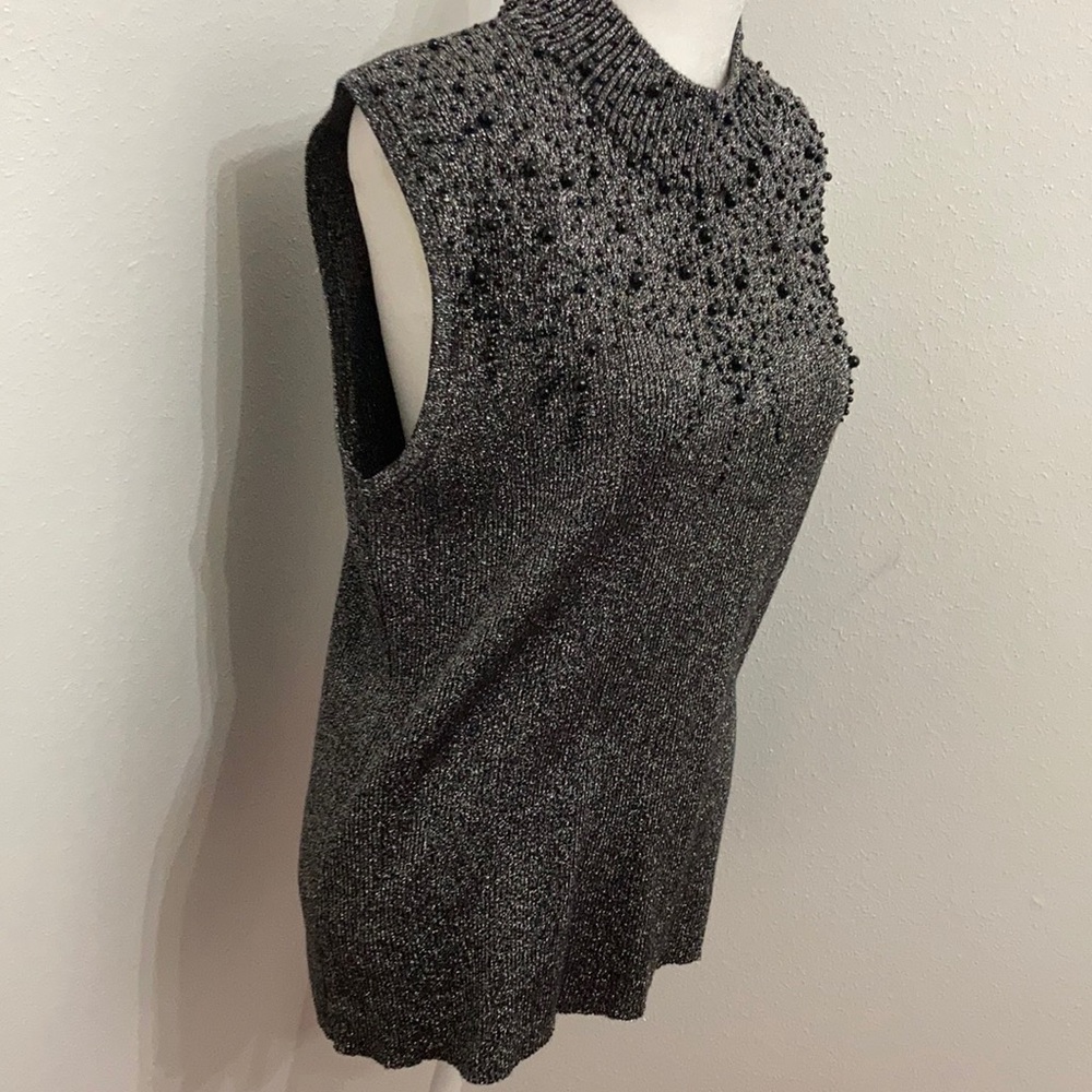 NWT Investments Black Beaded Metallic Sleeveless Blouse Size XL - Picture 4 of 14